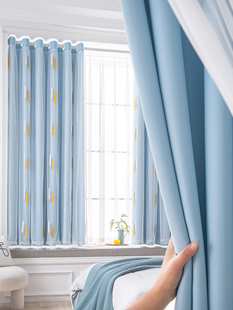 2022年全遮光窗帘卧室飘窗客厅双层布纱一体免打孔安装遮阳布