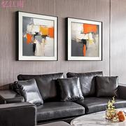 橙黄 现代简约大芬村手绘油画客厅橙色抽象肌理感装饰画高档挂画