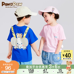 pawinpaw卡通小熊童装夏男女(夏男女，)宝背带装饰卡通动物短袖t恤