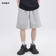 XAKA美式休闲白花灰色短裤男夏季薄款百搭情侣款运动五分卫裤
