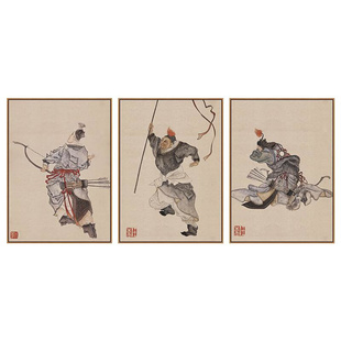 客厅新中式壁画茶室待客厅古代人物，武术装饰画玄关，过道墙古典挂画