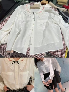 蘑菇英国 miu家 经典白色娃娃领欧根纱刺绣衬衫2.15