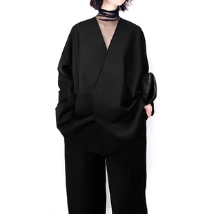 陈小满(陈小满)原创设计羊毛，西装2023秋季女装外套，双排扣宽松上衣中长款
