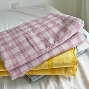 水洗棉床单单件纯棉学生，宿舍男单人床，格子全棉100被单枕套三件套