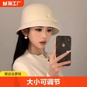 帽子女春秋冬季法式复古小香风千金礼帽赫本风羊毛呢渔夫帽蝴蝶结