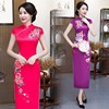 旗袍高端女长款性感，优雅气质紫色玫，红色2024超高开叉改良版连衣裙