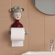北欧女孩浴室创意纸巾筒摆件卫生间免打孔洗脸巾毛巾壁挂式置物架