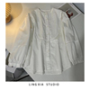 复古法式圆领镂空衬衫女设计感小众2024春装简约白色纯棉衬衣