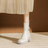 海伦馆春秋款欧美风靴子女，2024白色真皮短靴软皮小个子马丁靴