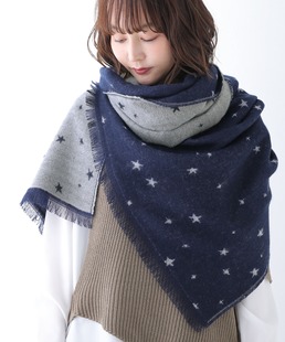围巾披肩仿羊绒保暖长方形冬季日本订单尾货双面五角星男女