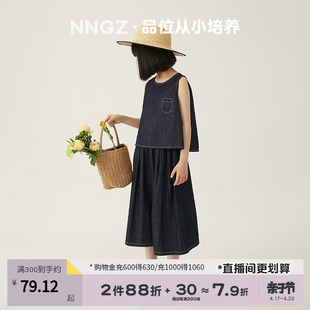 nngz夏季女童牛仔套装，洋气时髦儿童背心，裙裤宽松休闲童装两件套