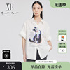 XG/雪歌XJ221014A151印花短袖衬衫2024夏季白色翻领上衣女装