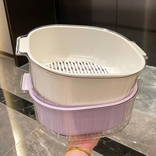 双层洗菜盆沥水篮，家用客厅塑料水果盘加厚厨房滤水菜篓米洗菜篮
