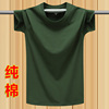夏季纯棉圆领短袖T恤男宽松大码纯色打底衫男女士半袖体恤 军绿色