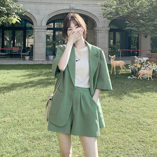 短袖薄款小西装套装，2024夏季休闲设计感小众，韩版女士西服外套