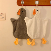 可爱大鹅挂式擦手巾珊瑚，绒小方巾儿童吸水手帕，厨房卫生间抹布毛巾