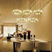 三头餐厅吊灯水晶现代简约五头餐厅灯，创意大气圆形饭厅环形吊灯