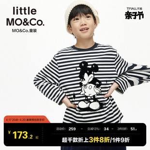 迪士尼米奇IP亲子 little moco童装男童女童纯棉长袖T恤儿童上衣