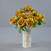金色玫瑰仿真花 圣诞节花环制作客厅装饰花商场布置婚庆装饰玫瑰