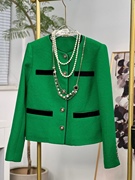 绿色小香风外套女2022年秋冬拼色高级感粗花呢子短外套
