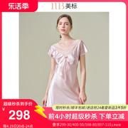 美标真丝短袖睡裙女夏100%桑蚕丝绸蕾丝立体斜裁可外穿家居服睡衣