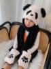 连体帽子围巾儿童学生加厚保暖可爱熊猫耳朵会动亲子，手套三件一体