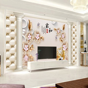 定制电视背景墙贴装饰客厅沙发罗马柱边框8d立体墙布无缝自粘墙纸
