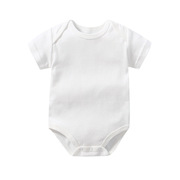 新生儿短袖三角连体哈衣百天宝宝，纯棉打底白色，拍照夏季包屁衣爬服