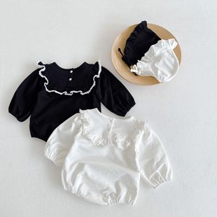 韩国婴儿衣服秋装女宝宝，公主连体衣新生儿，哈衣套装包屁衣春秋送帽