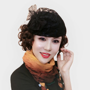 蕾丝小贝雷帽遮白发绣脸型韩国风(韩国风)发饰欧美复古蝴蝶结礼帽时尚发箍