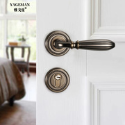 美式门锁室内木门门把手卧室古铜色锁具磁吸静音欧式分体锁房门锁