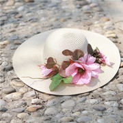 草编拉菲草手工花朵蝴蝶结沙滩帽海边度假休闲遮阳草帽
