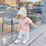 儿童夏季短袖男宝宝条纹宽松版，t桖女童，纯棉卡通韩版薄款半袖