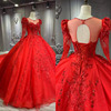 2024网红款定制大拖尾婚纱，红色显瘦长袖，重工奢华酒店主婚纱