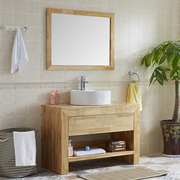 现代简约原木色浴室柜实木落地式北欧洗漱台组合洗手洗脸盆柜卫浴