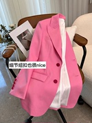 玫粉色时髦甜美小西装，外套女春秋季高级设计感气质流行西服上衣