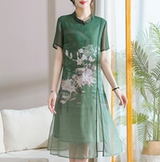 梵猫品牌2023夏季连衣裙通勤简约简单印花红色短袖大方优雅