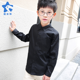 男童长袖黑衬衫儿童装钢琴，节目表演出校服园服班服男孩纯黑色衬衣