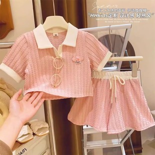 女童夏款套装2023宝宝中小童Polo领短袖短裤洋气时髦两件套潮