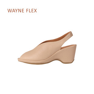 WAYNE FLEX鹿皮坡跟鱼嘴凉鞋露趾增高时尚百搭舒适高跟鞋女