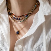高级感新中式彩色天然石串珠项链女锁骨链颈链叠戴国潮小众设计