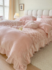 冬季粉色兔兔绒加绒床上四件套公主风毛绒被套珊瑚牛奶绒床单少女