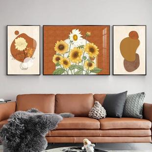 向日葵客厅装饰画现代简约三联组合壁画北欧风花卉沙发背景墙挂画
