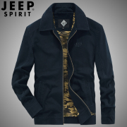 jeep吉普夹克男士春秋季纯棉，休闲翻领上衣服，宽松大码中年男装外套