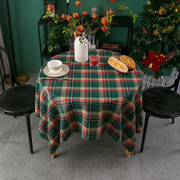 英伦复古美式棉麻布艺大格子餐桌布，家用西餐厅轻奢台布茶几盖布