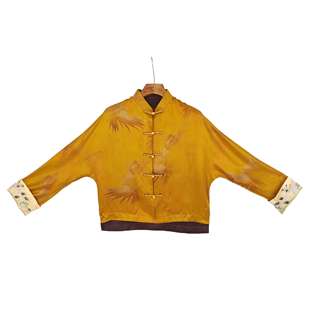 墨画新中式中国风桑蚕丝，复古提花长袖上衣女装高端黄色661159