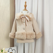 女童套装过年冬季公主长袖加厚外套短裙儿童纯色气质名媛两件套