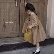高级感！ins森系复古~2023春季韩国女童法式单排扣风衣外套潮