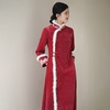 初蝉中国风红色旗袍连衣裙女冬季气质高贵新中式长款大衣外套
