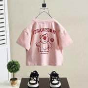 男女童短袖t恤纯棉夏季薄款儿童装，粉色体恤小男孩宝宝夏装上(夏装上)衣服